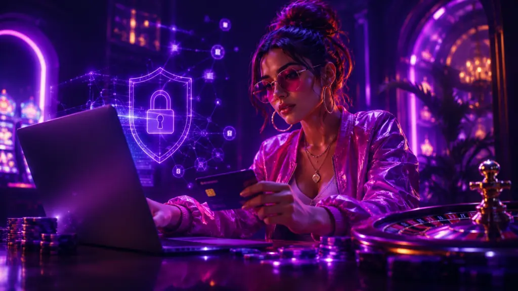 Speler doet veilig online casino transacties op een beveiligd gamingplatform met moderne betaalmethoden