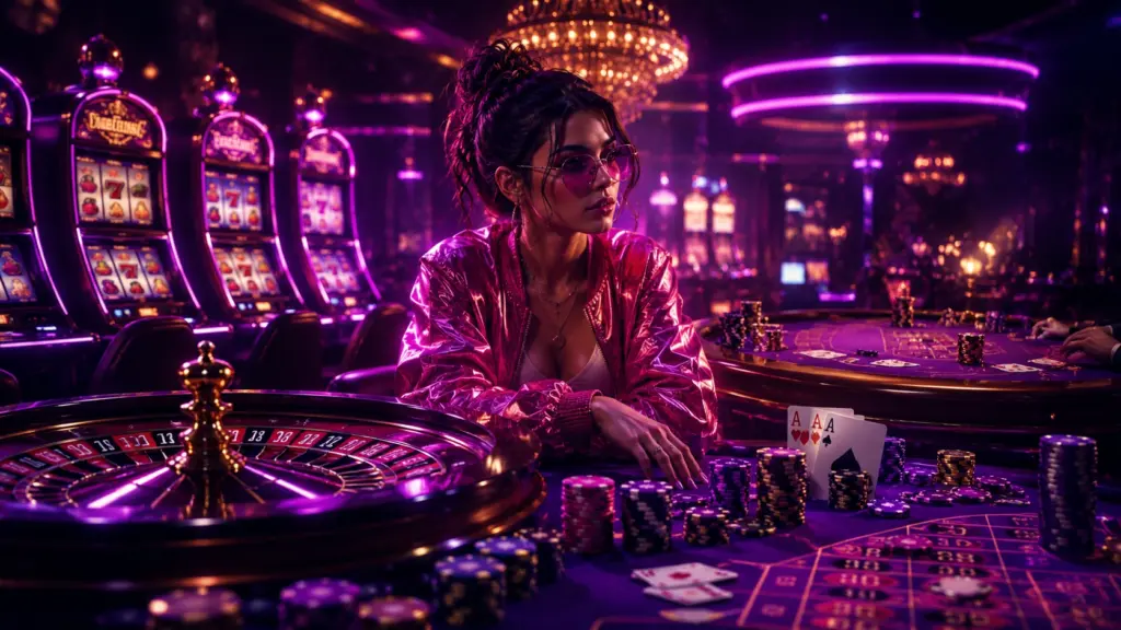 Verschillende casinospellen zoals slots, roulette, poker en tafelspellen in een moderne online casino omgeving