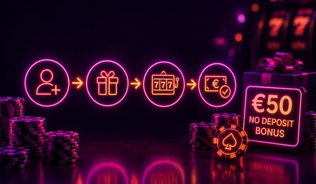 Stappen voor een €50 no deposit bonus bij een online casino.